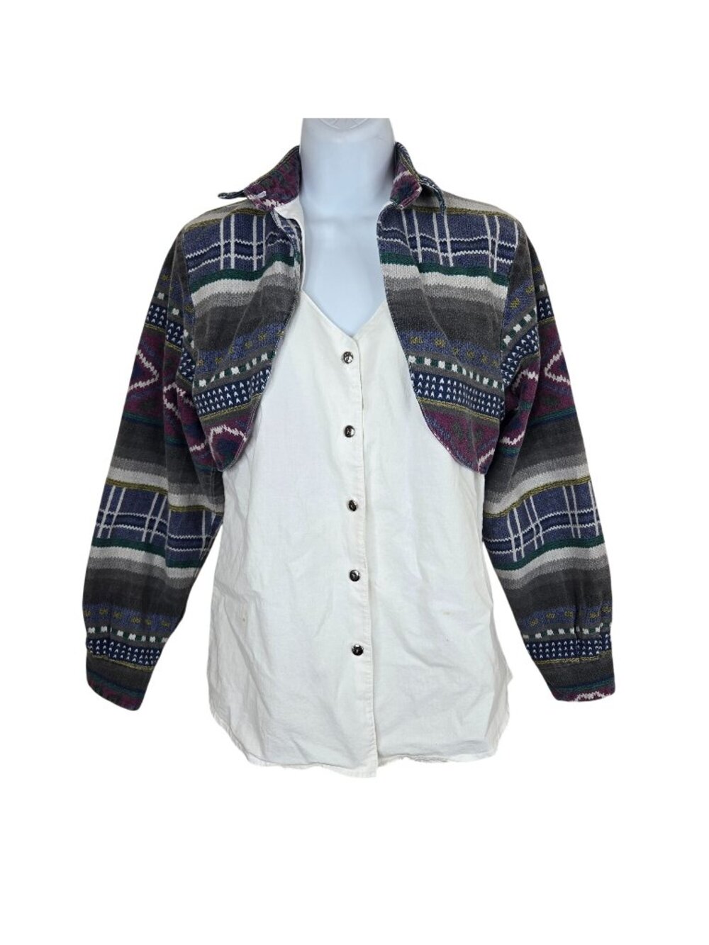 Vintage Western Southwestern Button-Up Shirt Open Back White Womens S